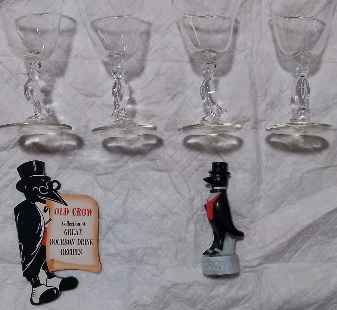 Old Crow Kentucky Bourbon - Set of 4 Cocktail Stemware &Old Crow Memorabilia Old Crow Kentucky Bourbon - Set of 4 Cocktail Stemware &Old Crow Memorabilia