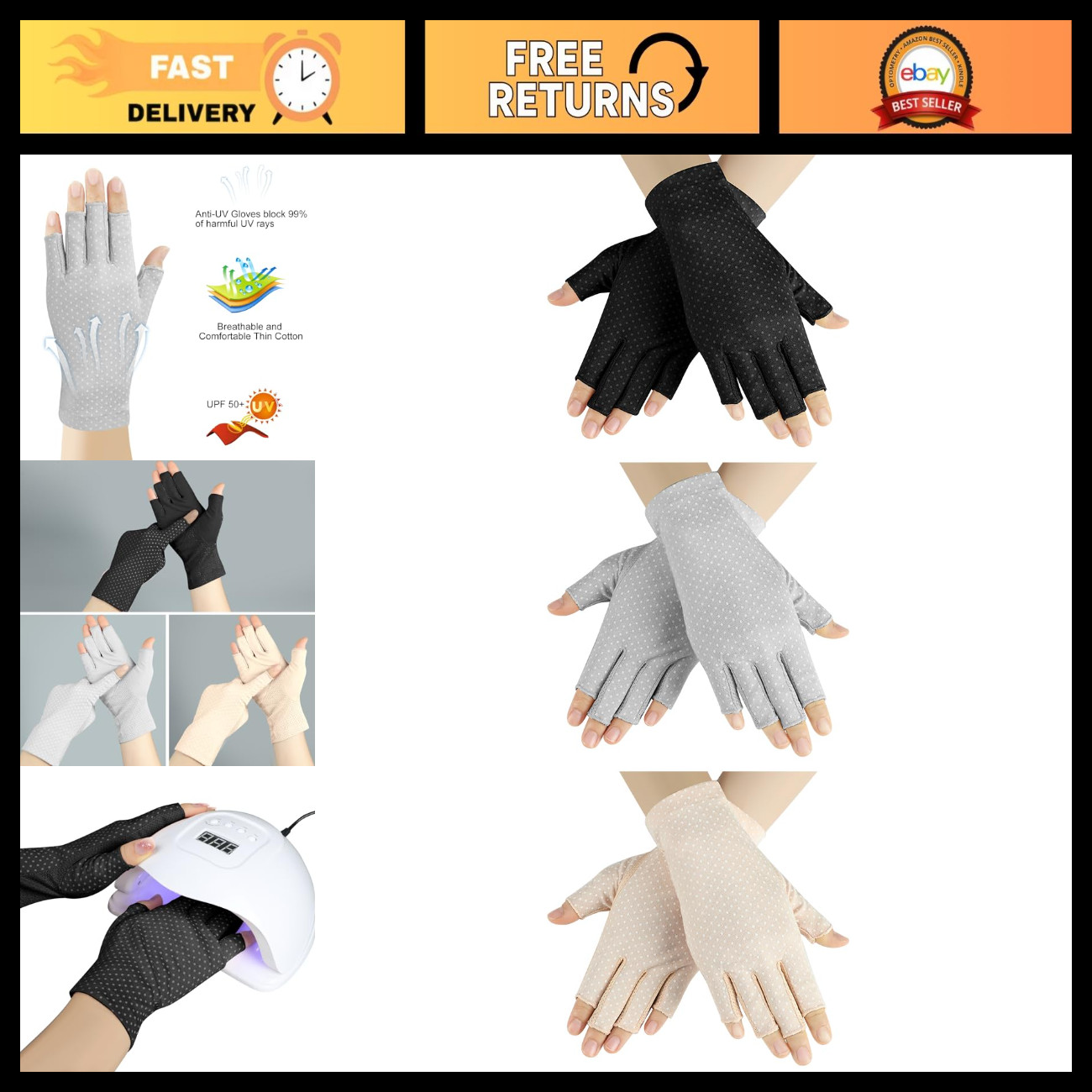 3 Pairs UV Protection Fingerless Gloves for Driving, Biking, Sunscreen & Manicur 3 Pairs UV Protection Fingerless Gloves for Driving, Biking, Sunscreen & Manicur