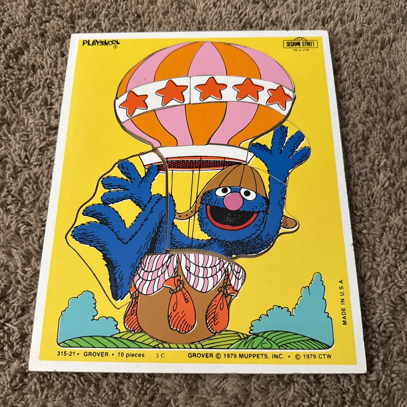 Vintage 1979 Playskool Sesame Street Grover Wooden Tray Puzzle Hot Air Balloon Vintage 1979 Playskool Sesame Street Grover Wooden Tray Puzzle Hot Air Balloon
