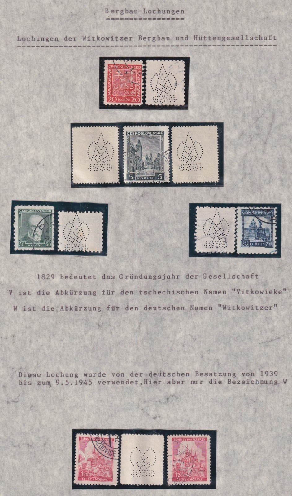 Czechoslovakia and Bohemia & Moravia Perfin Mining Punches Witkowitz 1929/36