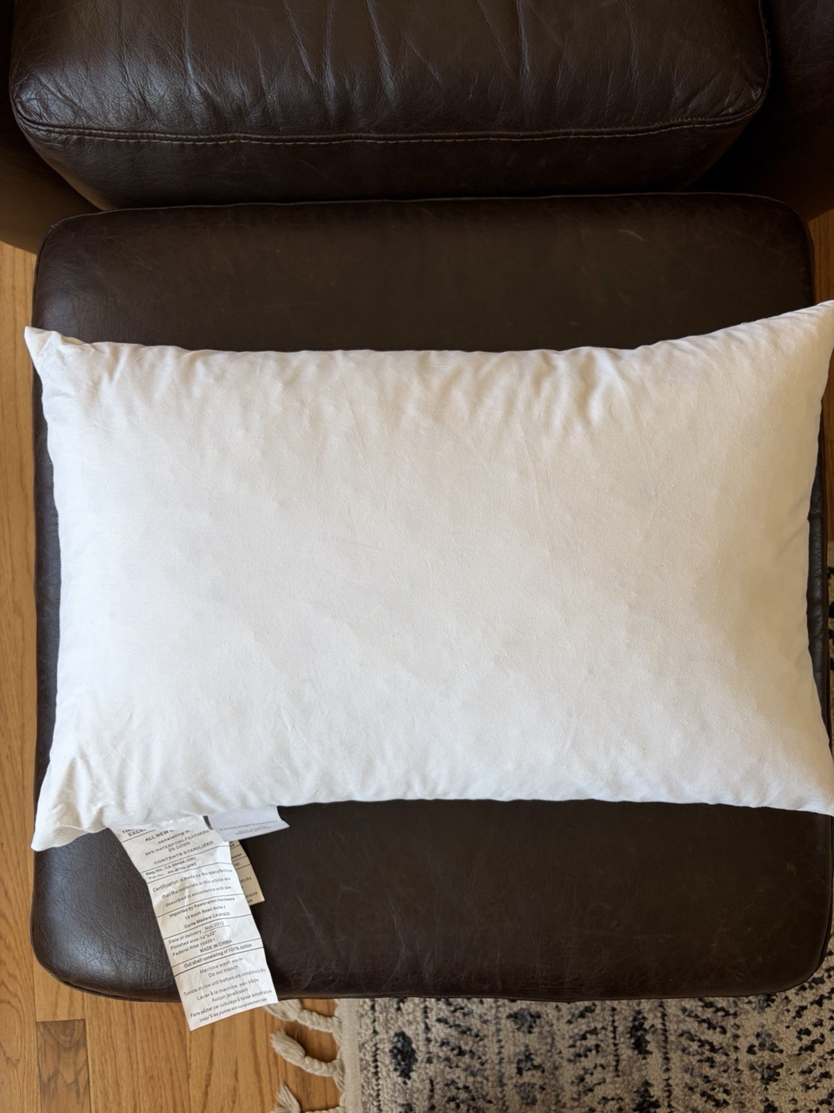 Restoration Hardware White Lumbar Pillow 14x22 Down & Feather Mix Cotton Shell