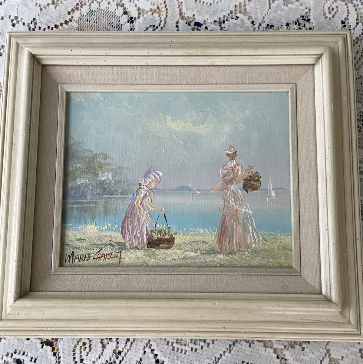 MARIE CHARLOT ORIGINAL OIL PAINTING Victorian Lady and Child Framed 13\ MARIE CHARLOT ORIGINAL OIL PAINTING Victorian Lady and Child Framed 13\