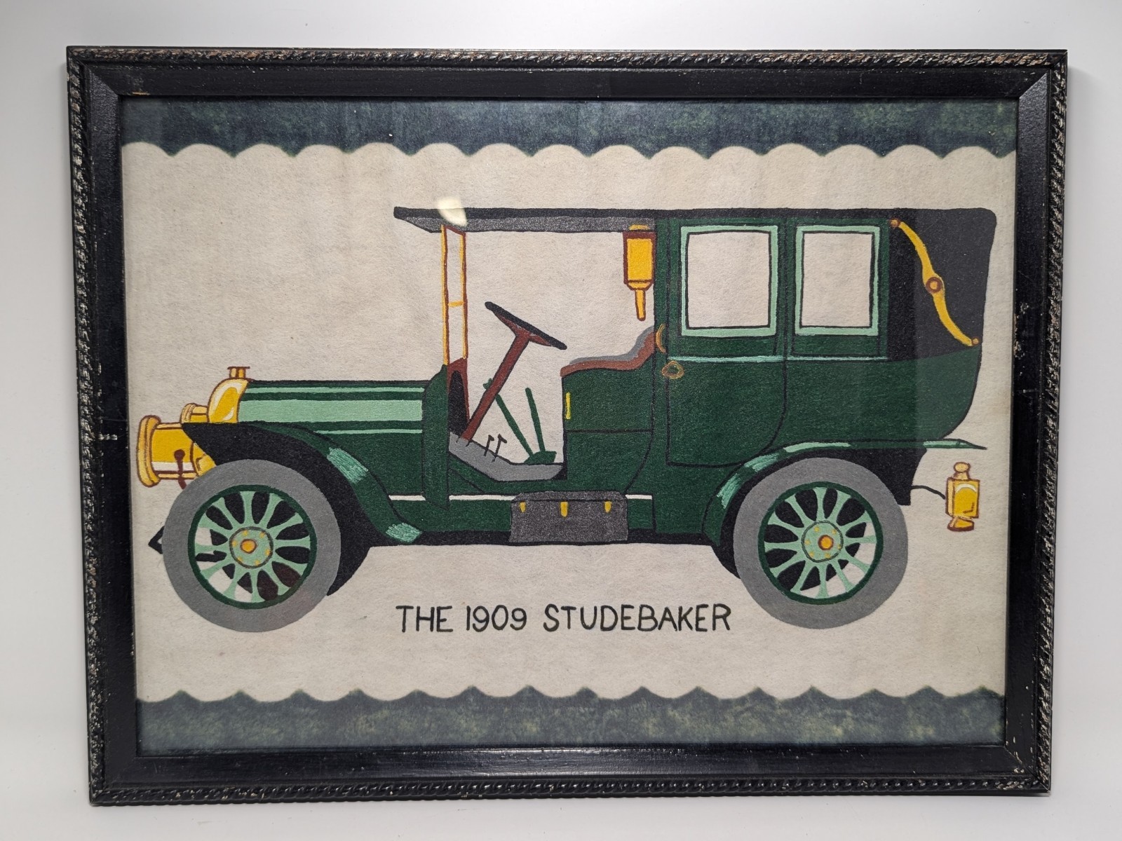 Very Rare Antique picture 1909 Studebaker; USA, Paint On Felt, Framed 13\ Very Rare Antique picture 1909 Studebaker; USA, Paint On Felt, Framed 13\