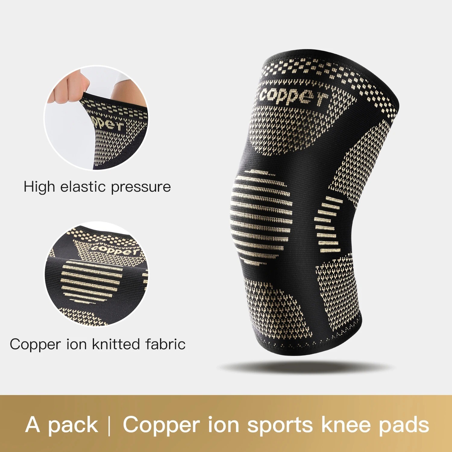 2x Copper Knee Sleeves Silver Compression Brace Support Sport Joint Injury Pain 2x Copper Knee Sleeves Silver Compression Brace Support Sport Joint Injury Pain