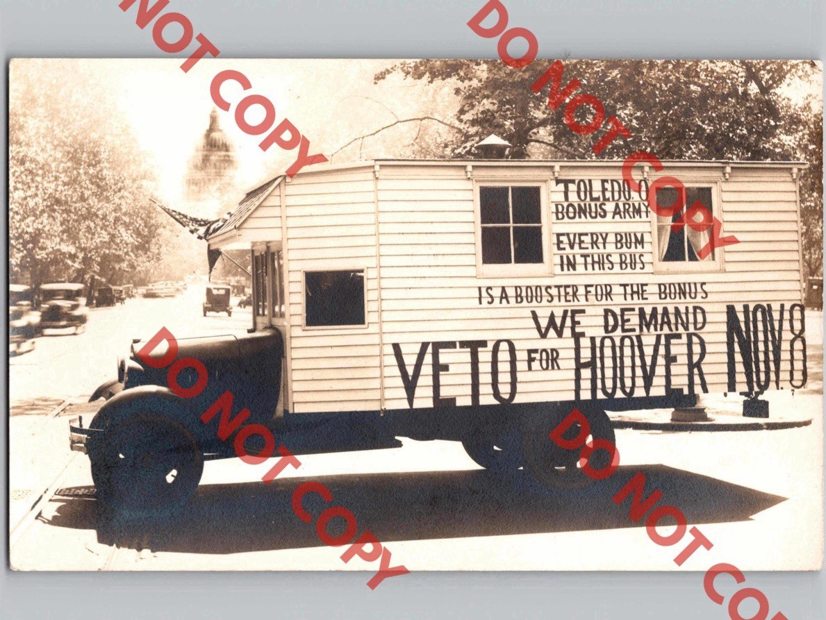 WOW c1932 VETO HERBERT HOOVER Toledo Ohio OH Bonus Army Political Protest RPPC WOW c1932 VETO HERBERT HOOVER Toledo Ohio OH Bonus Army Political Protest RPPC