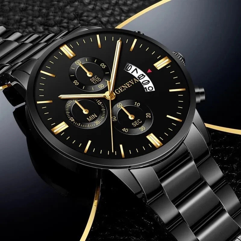 Waterproof Gold Men\'s Watch Classic Stainless Steel Quartz Analog Business Gift