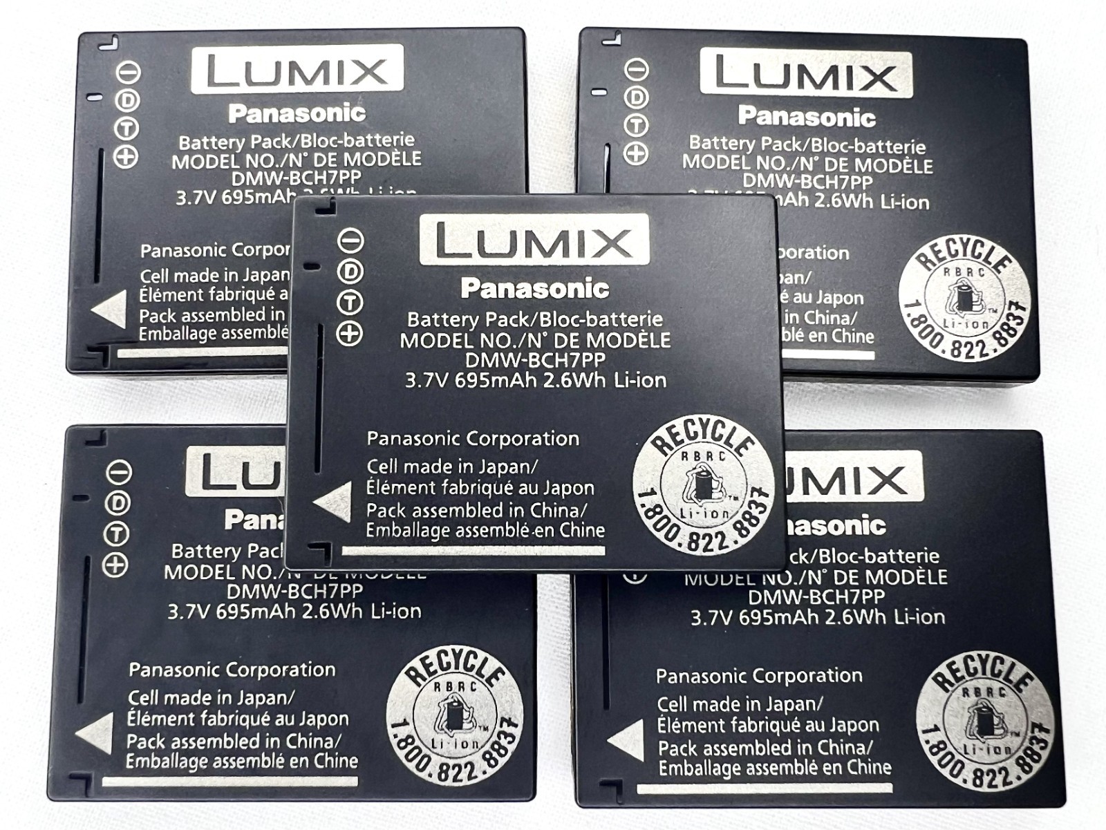 Qty: 5 OEM Panasonic Lumix DMW-BCH7PP Battery Pack 3.7v 695mAh 2.6Wh Li-ion NEW