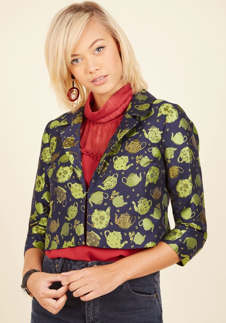 ModCloth Catch Your Fancy Teacup Blazer Size Medium- Navy & Blue