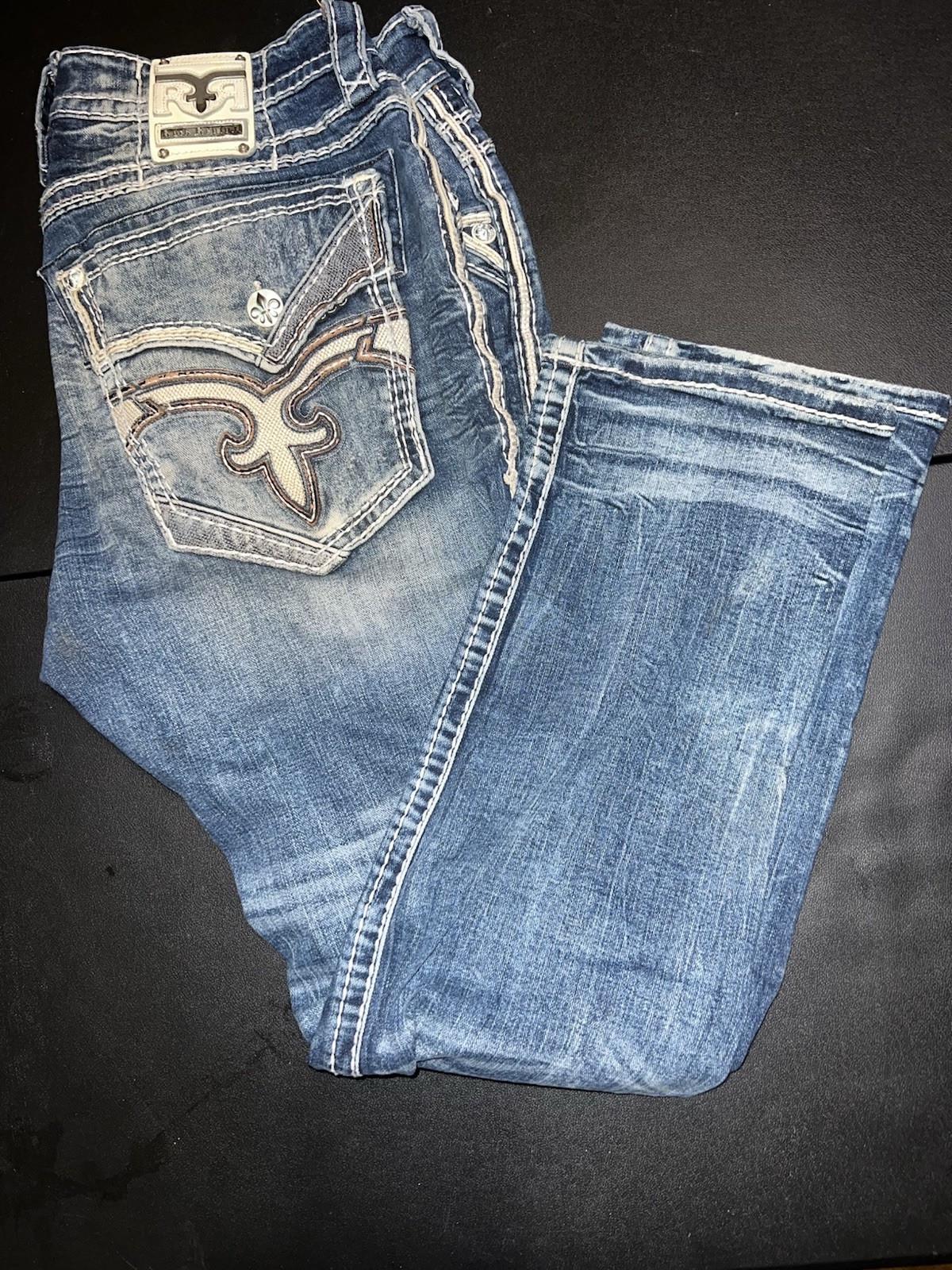 Rock Revival Jeans Humfrey Straight Mens Size 38x32 Blue Denim Thick Stitch Rock Revival Jeans Humfrey Straight Mens Size 38x32 Blue Denim Thick Stitch