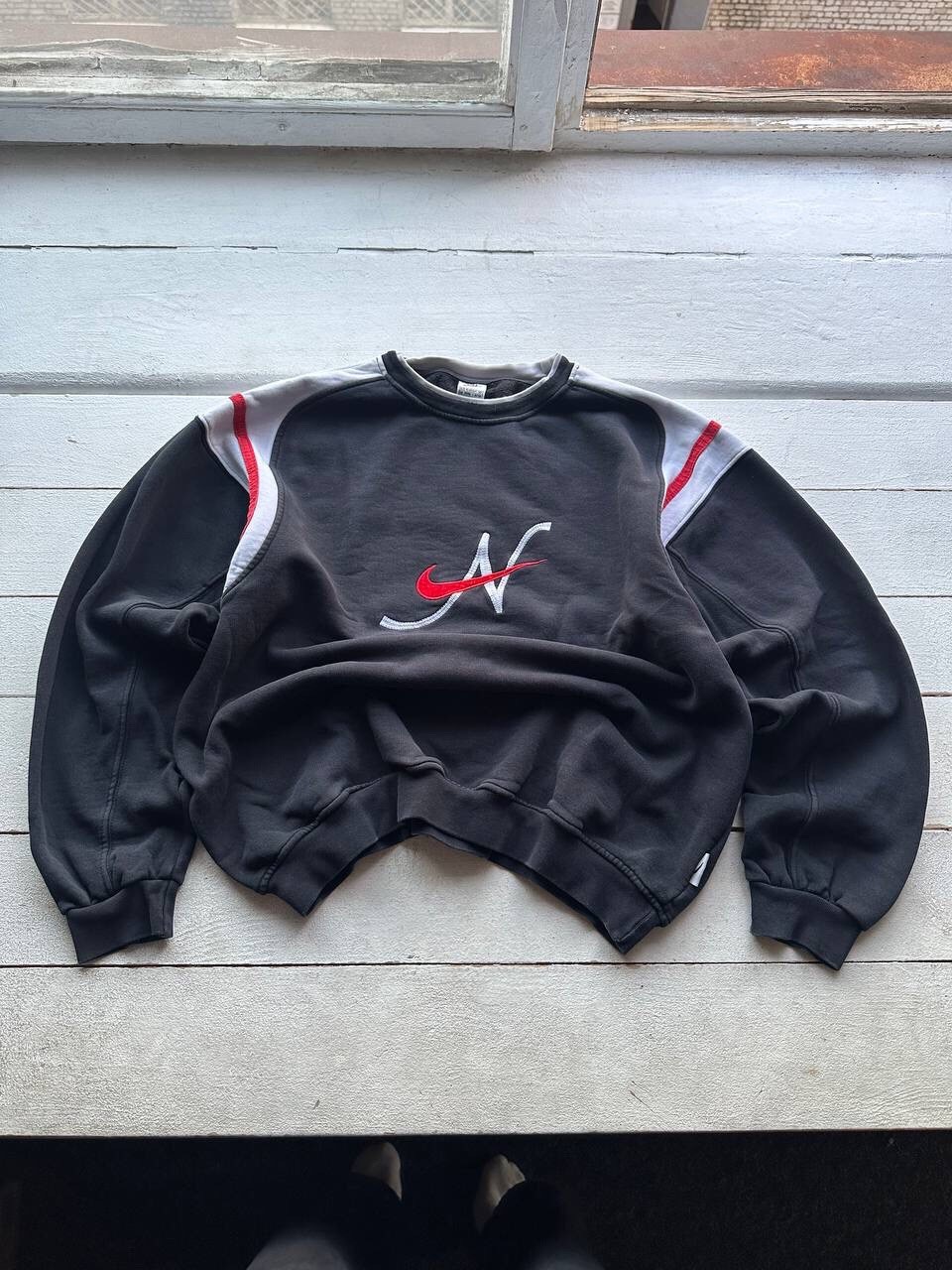 GRAIL🚨90s BIG LOGO NIKE SWEATSHIRT SWOOSH FADED RARE Y2K BOXY OVERSIZED ZIP
