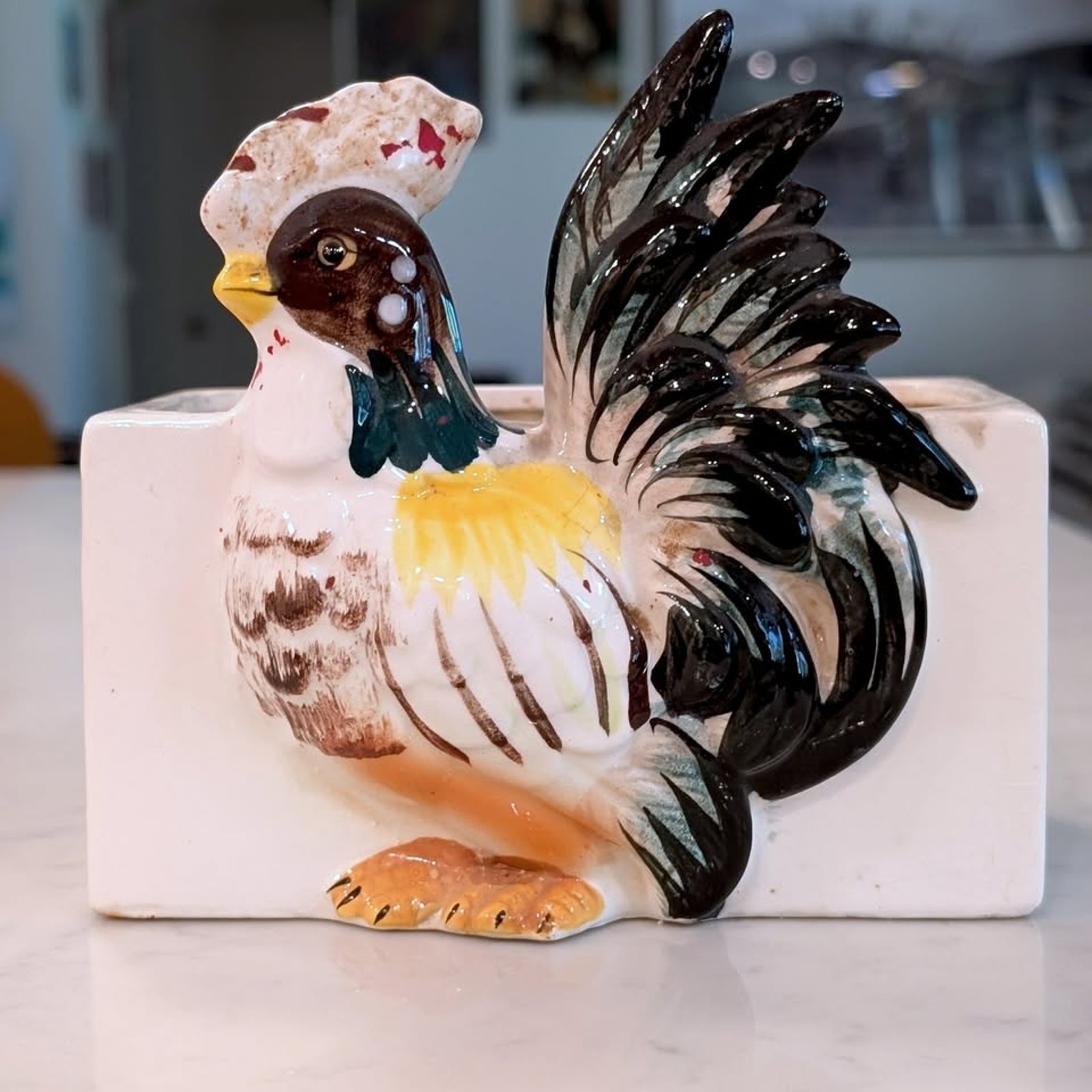 MCM chicken planter hand painted ceramic rooster vintage midcentury 1950s 1960s MCM chicken planter hand painted ceramic rooster vintage midcentury 1950s 1960s