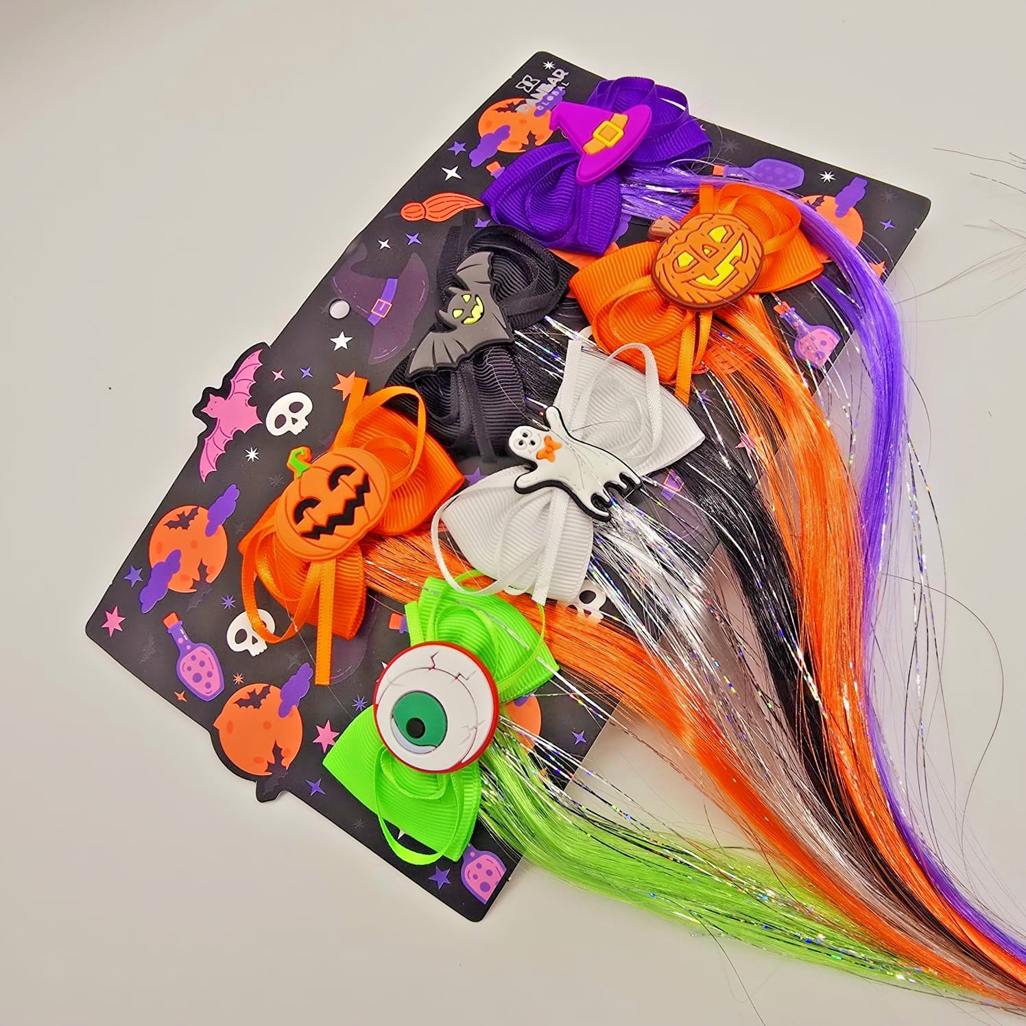 Danbar Global Halloween Hair Extensions Bows Ghost Eyeball Pumpkin 6 Pk NWT