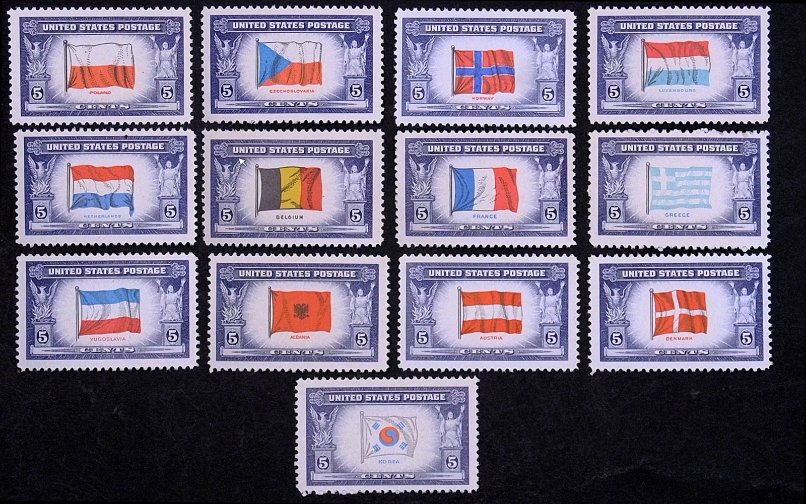 lss USA Scott 909-921 1943 Overrun Countries Set MNH