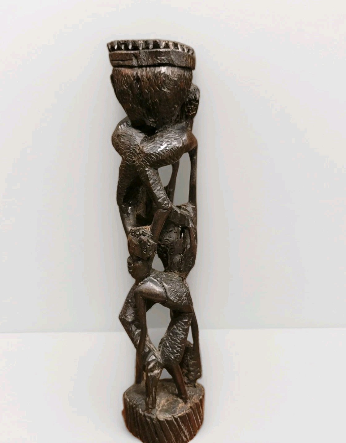 Antique Hand Carved Ebonized Wood Makonde Ujamma Life Sculpture from Tanzan 11\