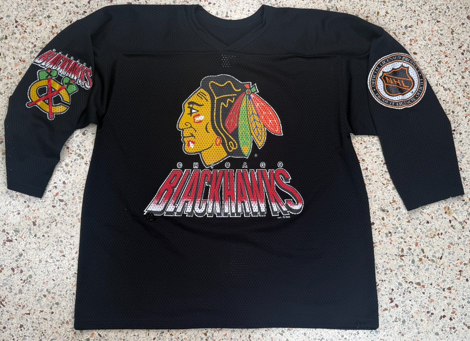 CCM Maska NHL Vtg Rare 1993 Chicago Blackhawks Mesh Jersey Size XL