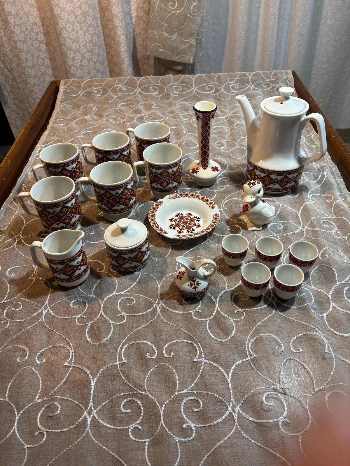Vintage Ukrainian Folk Art Coffee Set Delta Chicago 17pc Pot Flawed Vase Base