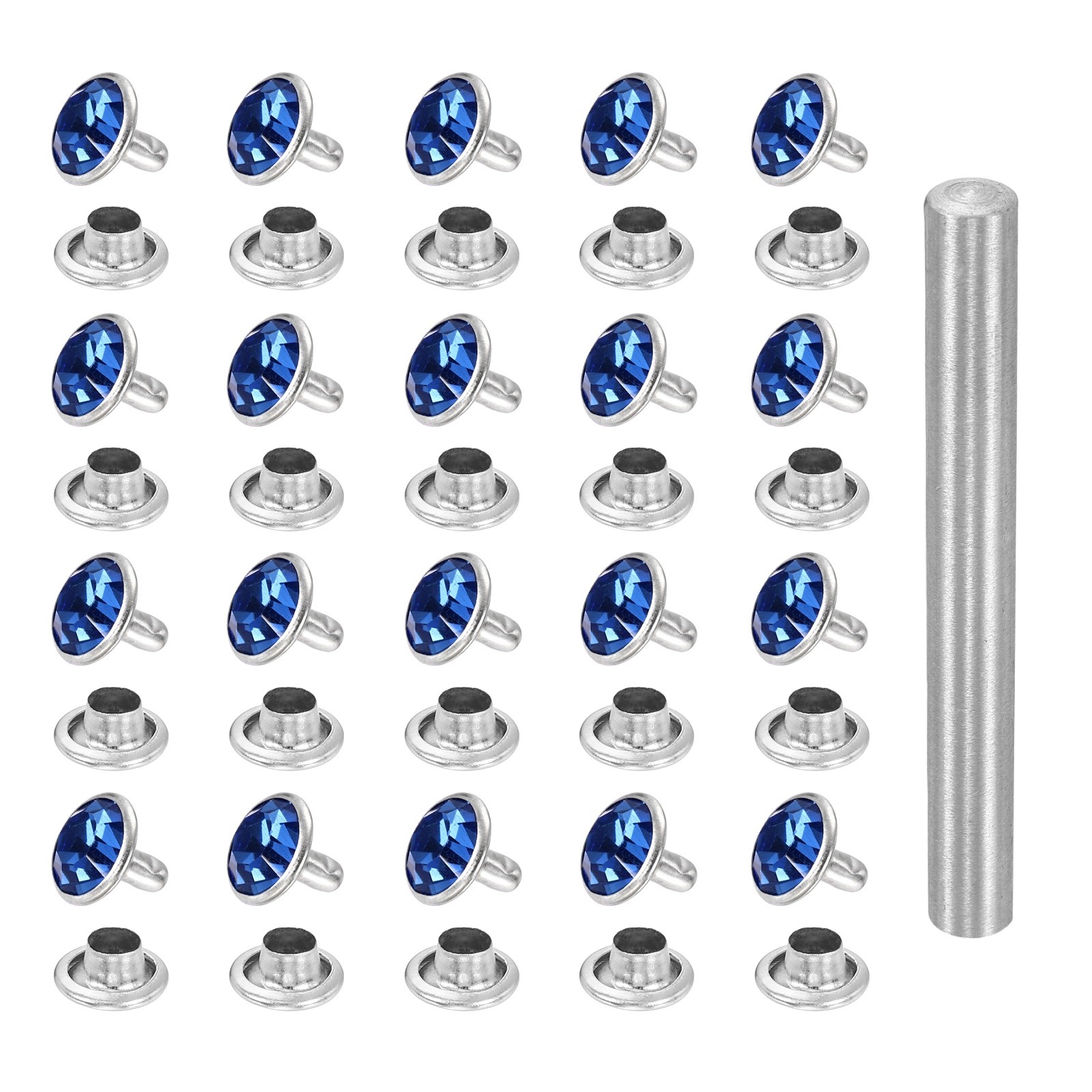 100pcs Crystal Rivets 9mm Rhinestone Stud with Tool Silver Light Blue]