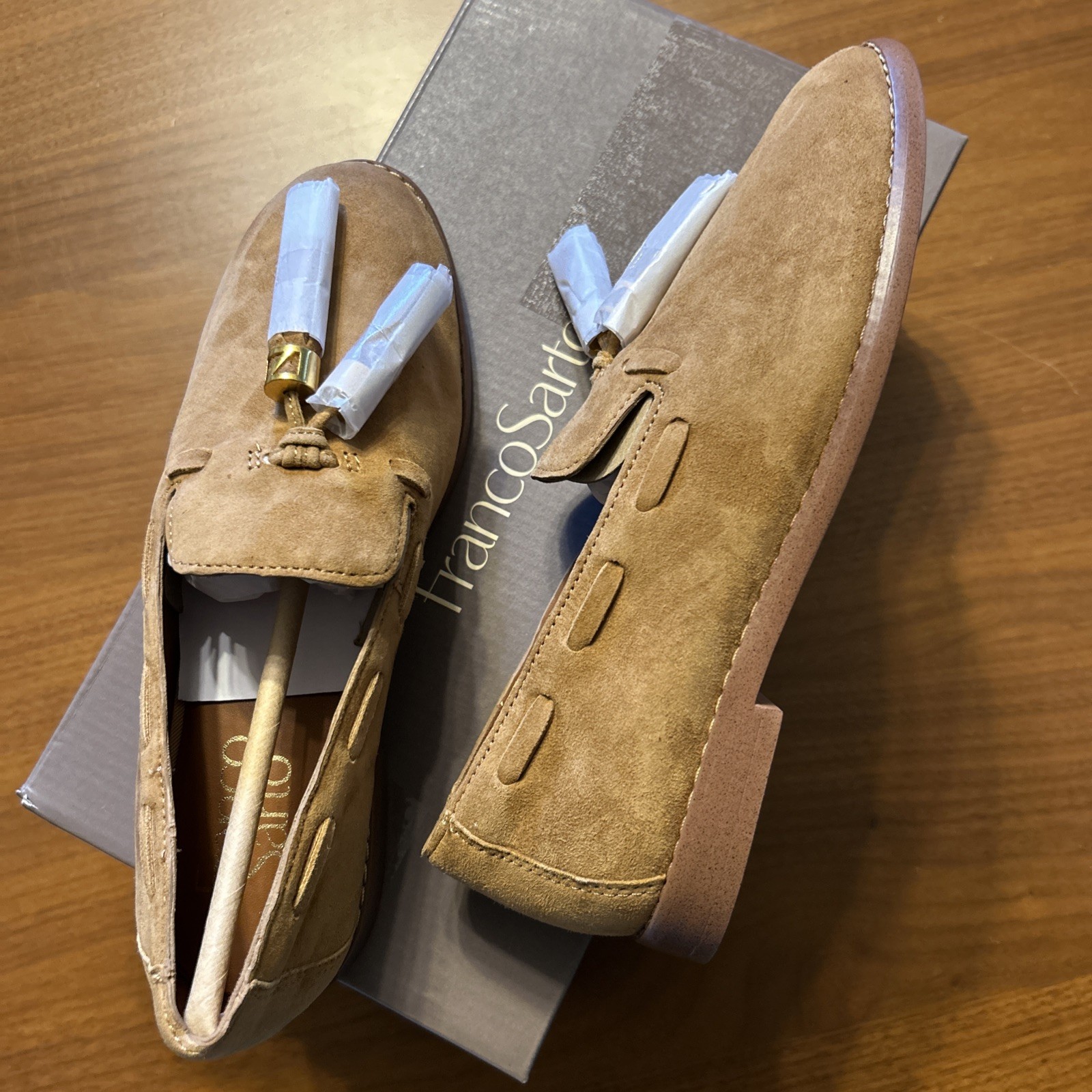 Franco Sarto L-Hartlie Brown Suede Leather Loafers w/ Tassels - Women\'s Sz 5 Franco Sarto L-Hartlie Brown Suede Leather Loafers w/ Tassels - Women\'s Sz 5