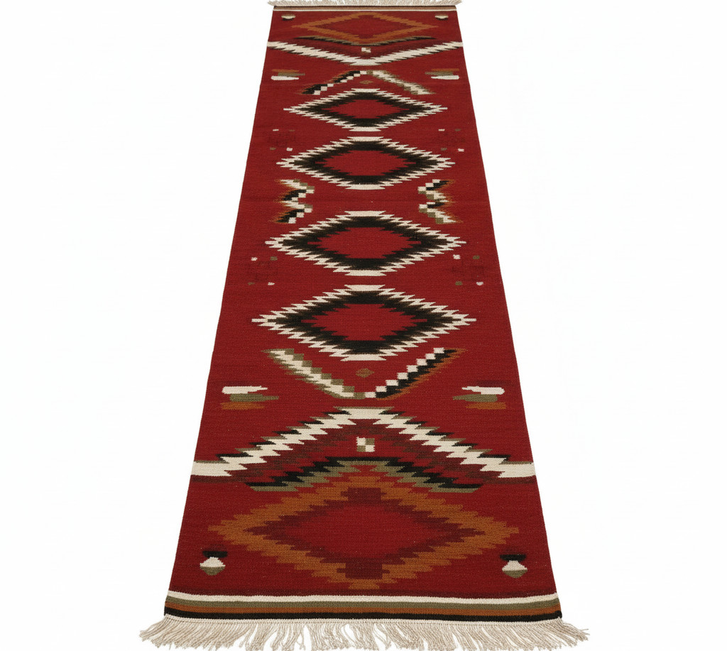 2.6x8 ft Handwoven Zapotec Navajo Kilim Boho Wool Large Handmade Runner Rug