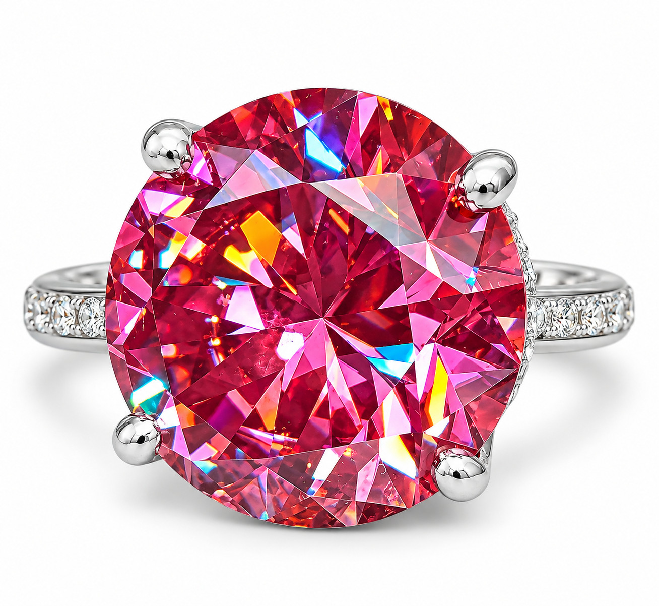 HUGE 28 Ct Certified Pink Diamond Solitaire Ring-925 Silver, FREE Diamond Studs
