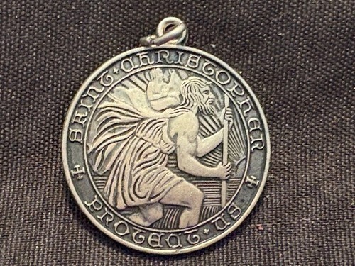 VINTAGE SAINT CHRISTOPHER MEDAL STERLING SILVER PROTECT US. C01