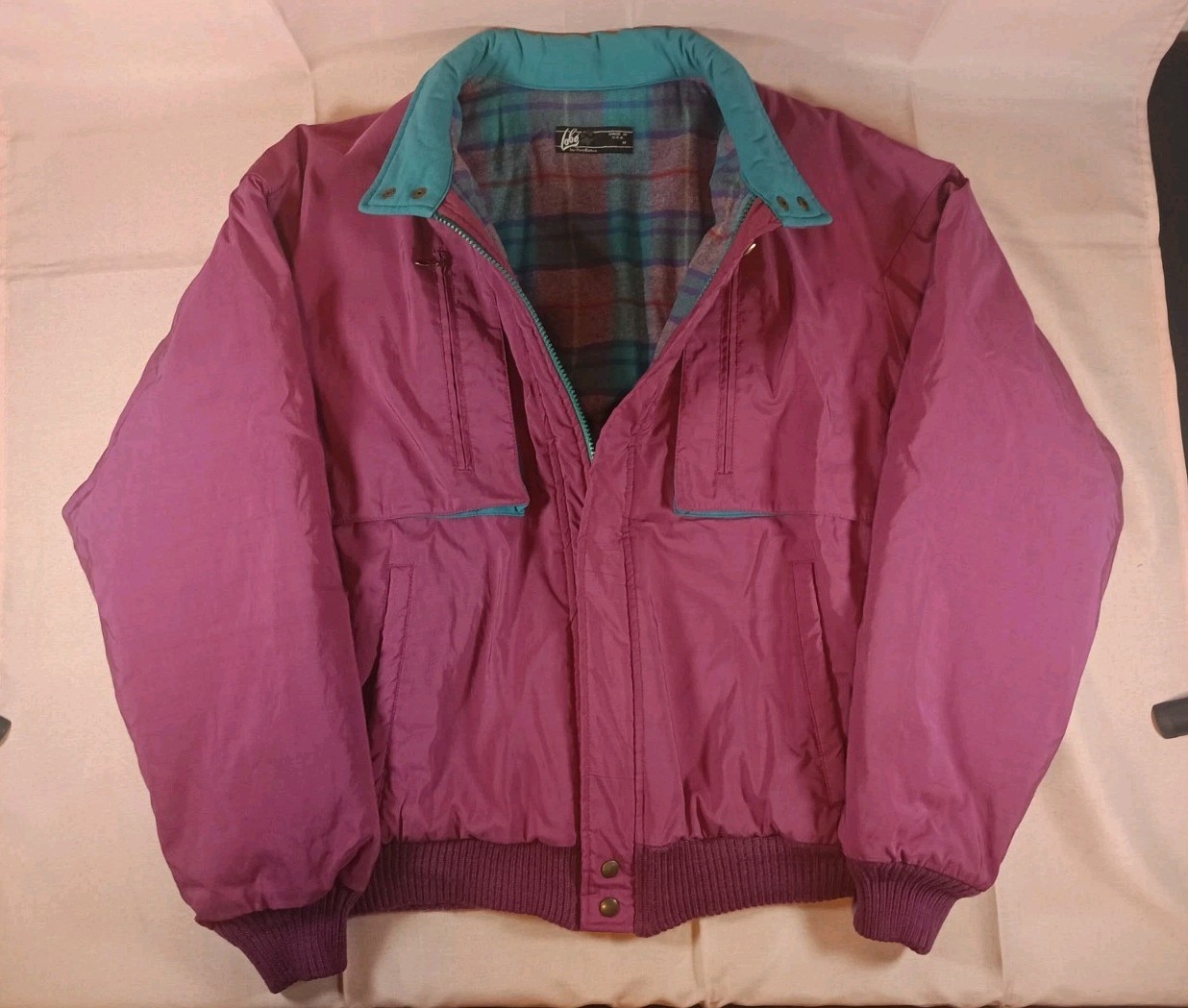 Vtg Lobo by Pendleton Thinsulate Insulated Bomber Jacket Burgundy Teal Size M