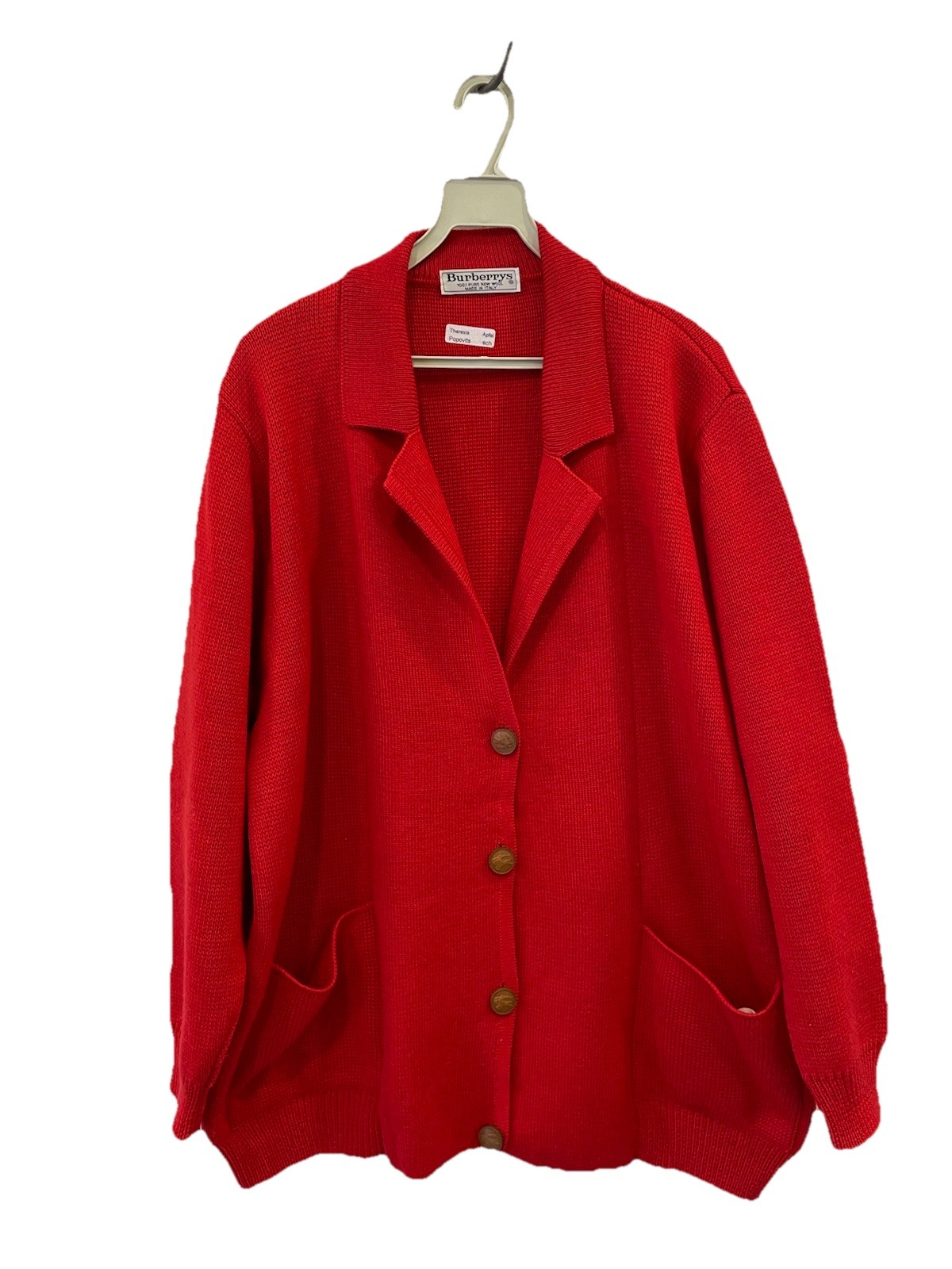 H30# Burberrys Vintage Red Wool Knit Cardigan Blazer Jacket M Italy