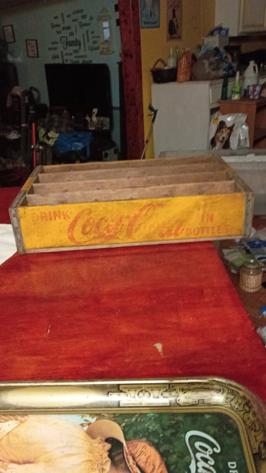 Vintage Wooden Coca-Cola Bottle Crate Yellow Drink Coca-Cola in Bottles Divider