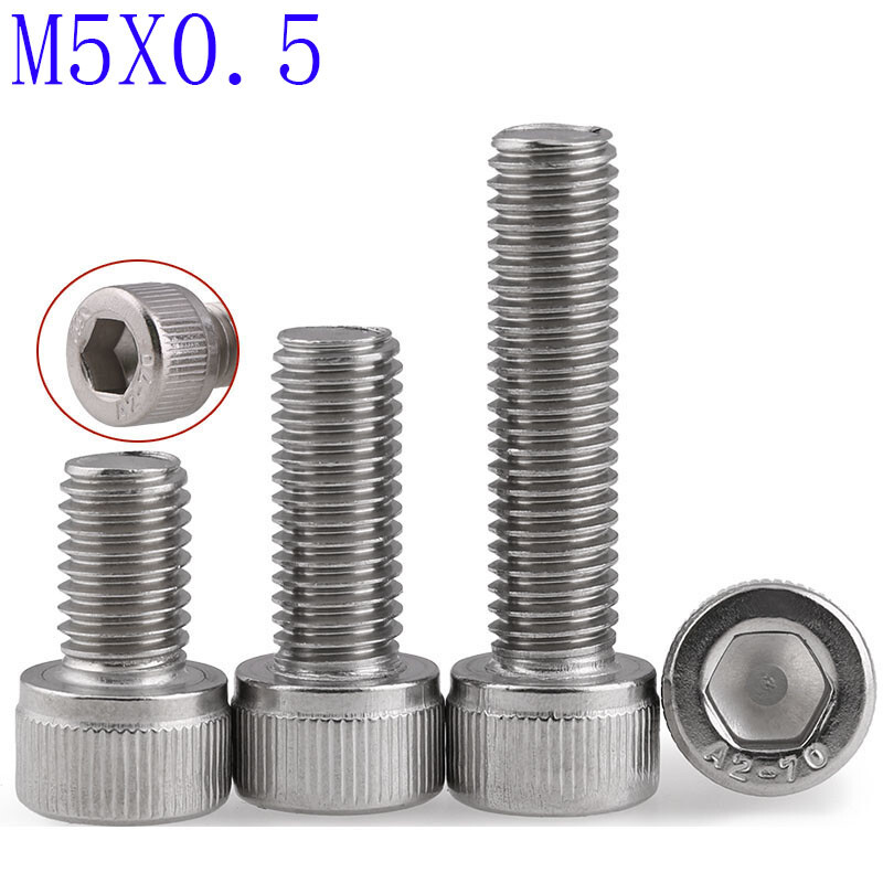 M5 - 0.5 Fine Thread 304 Stainless Steel Socket Head Caps Screws Metric DIN912