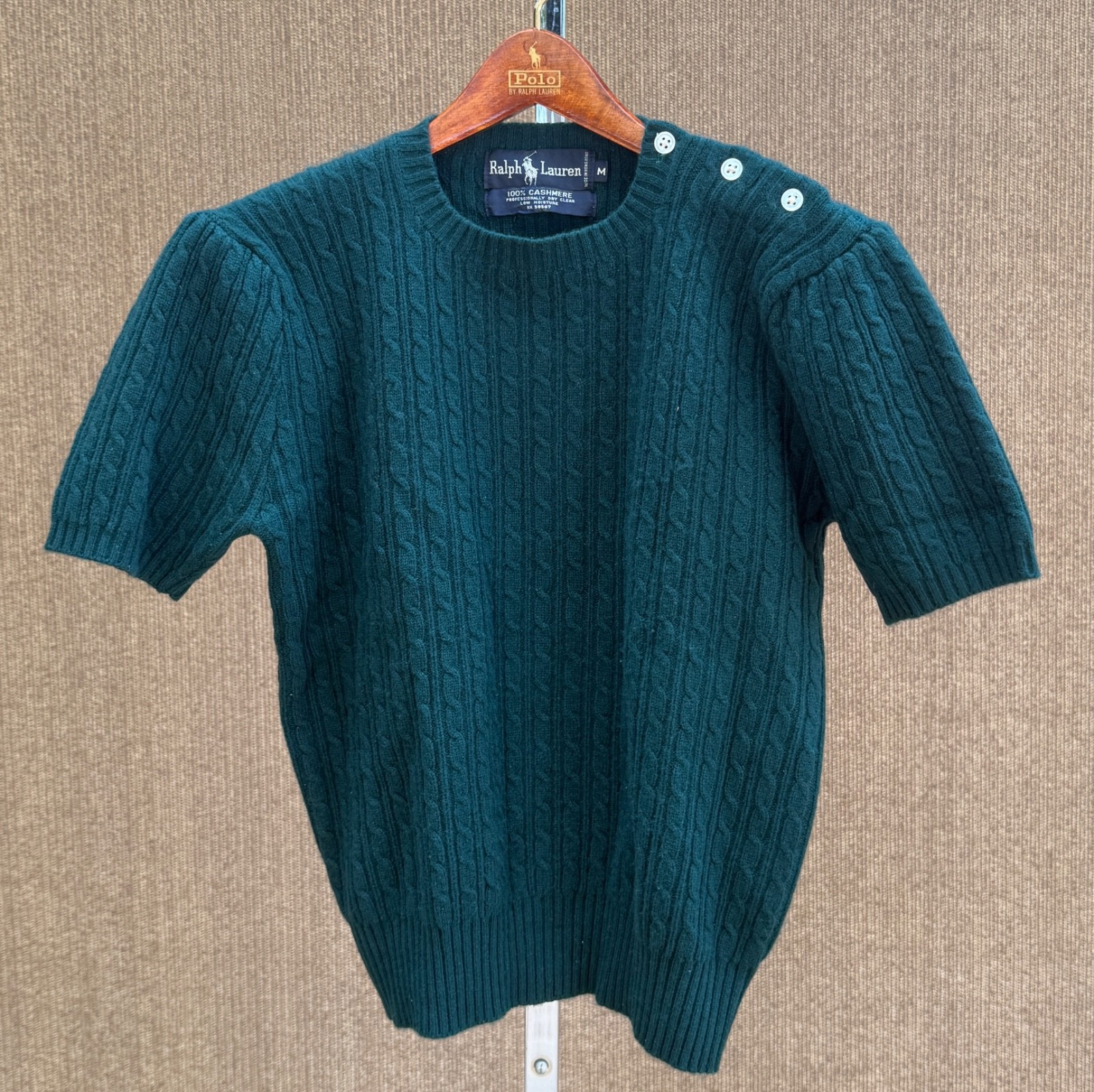 Vintage Green Ralph Lauren 100% Cashmere SS Cableknit pullover Sweater women S