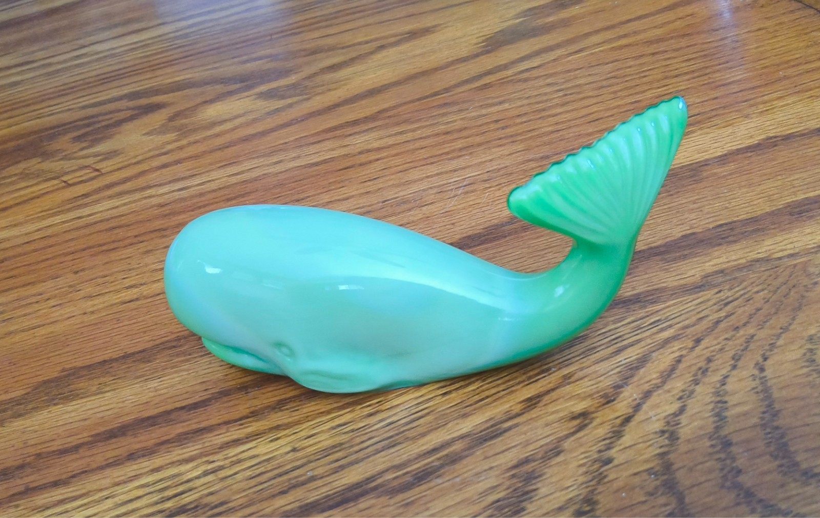 Rare Fenton Chameleon Green Slag Glass Whale Figurine Limited Edition