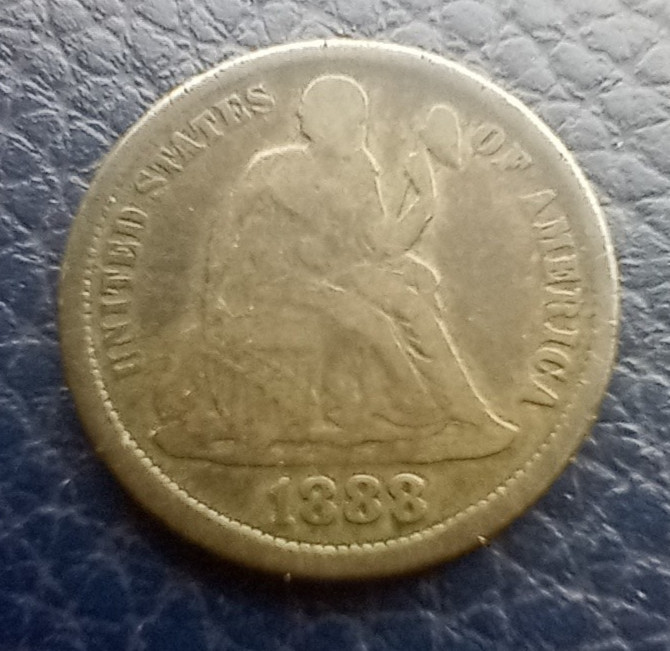 1888 P Seated Liberty Dime - Old US 90% Silver 10 Cent Coin -