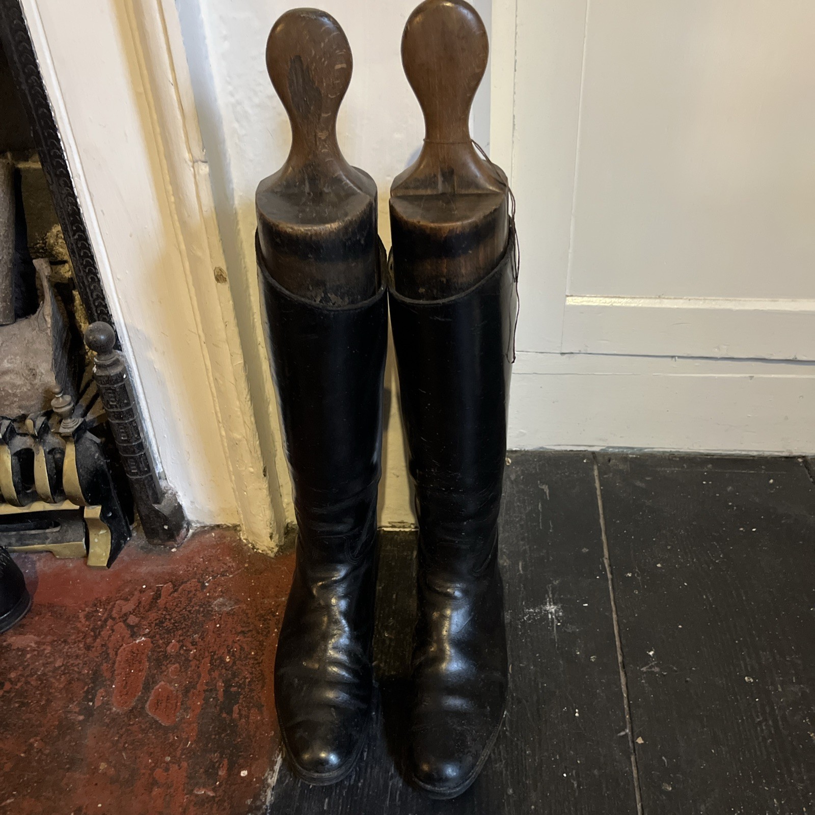 Lovely Pair Of Antique Leather Riding / Field Boots with Wooden Boot Trees