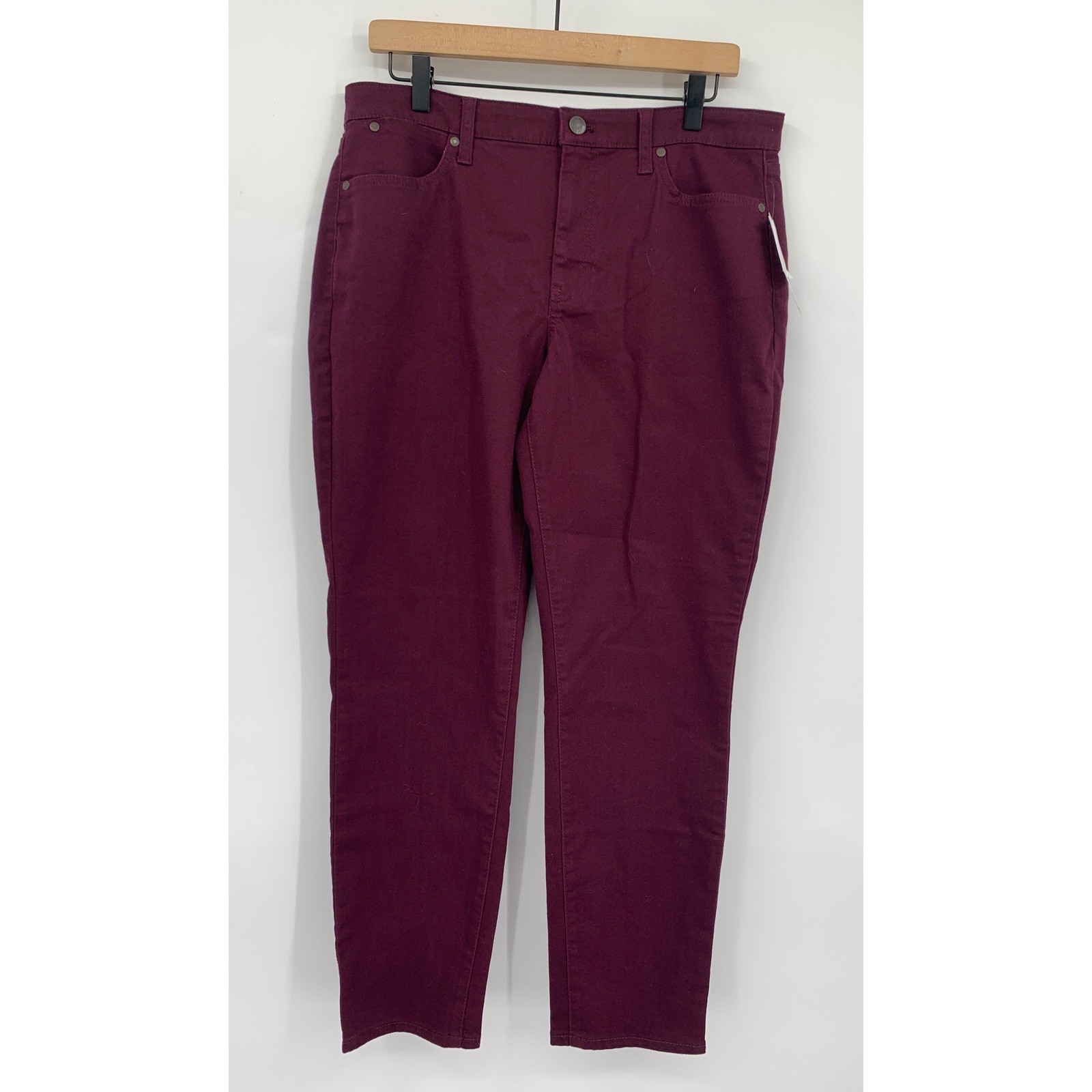 Talbots Jeans Womens 12 Burgandy Slim Ankle Slimming Panel High Rise Pants NEW