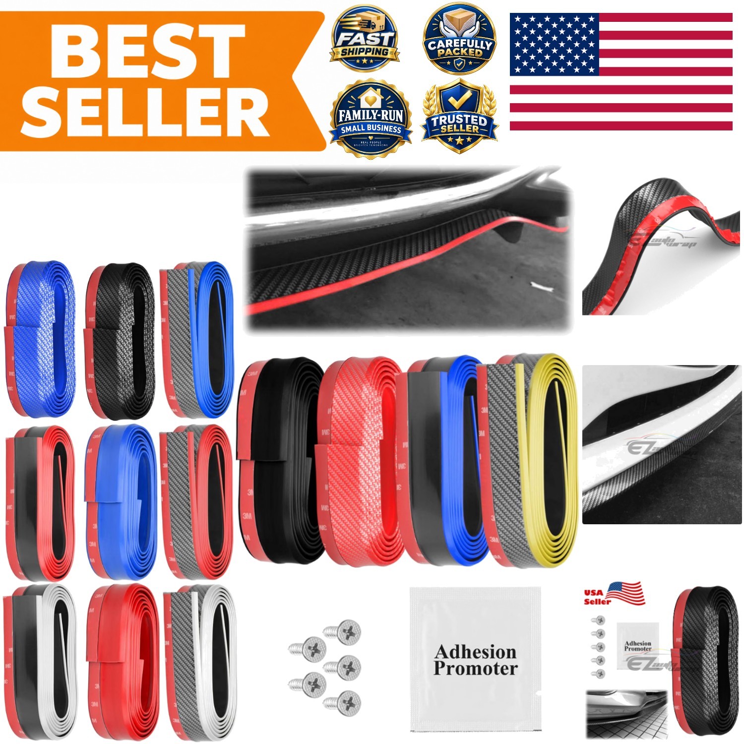 Universal Carbon Fiber Black PU Rubber Front Bumper Lip Splitter Spoiler Chin... Universal Carbon Fiber Black PU Rubber Front Bumper Lip Splitter Spoiler Chin...