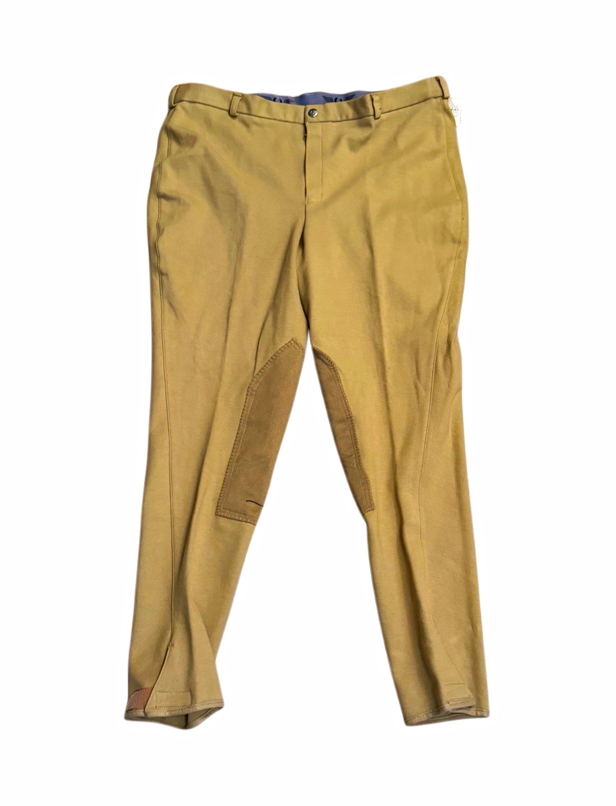 Vintage NWT TuffRider Men\'s Front Zip Knee Patch Breeches Sand 38L Cotton/Lycra