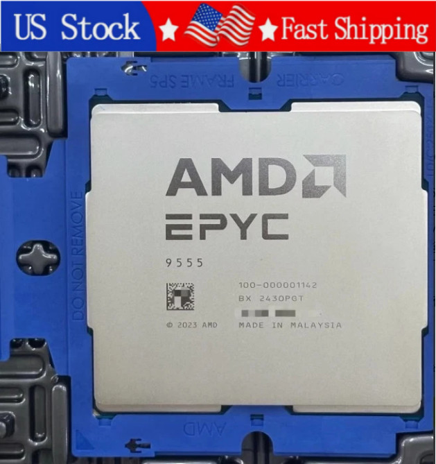 Used AMD EPYC 9555 Turin Zen5 64C 128T 3.2-4.4GHz 100-000001142 SP5 Unlocked CPU