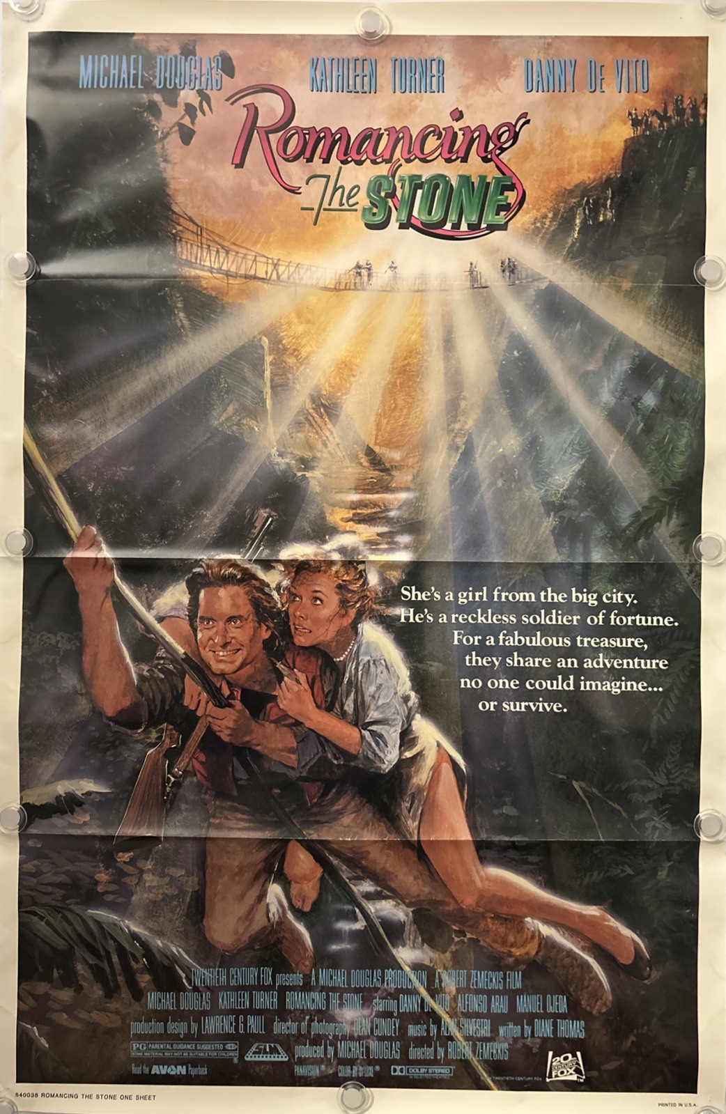 ROMANCING THE STONE Original One Sheet Movie Poster - 1984 - MICHAEL DOUGLAS ROMANCING THE STONE Original One Sheet Movie Poster - 1984 - MICHAEL DOUGLAS
