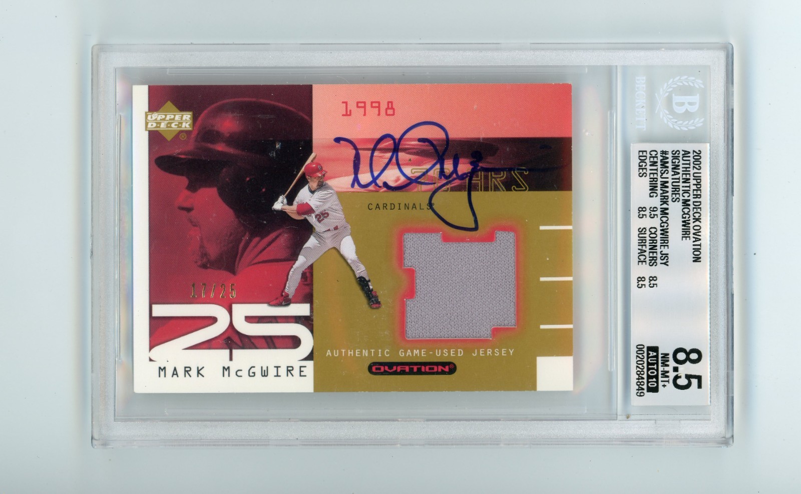 2002 Upper Deck Ovation Mark Mcgwire Gold Jersey Relic /25 BGS 8.5/10 NM-MT+ (G)