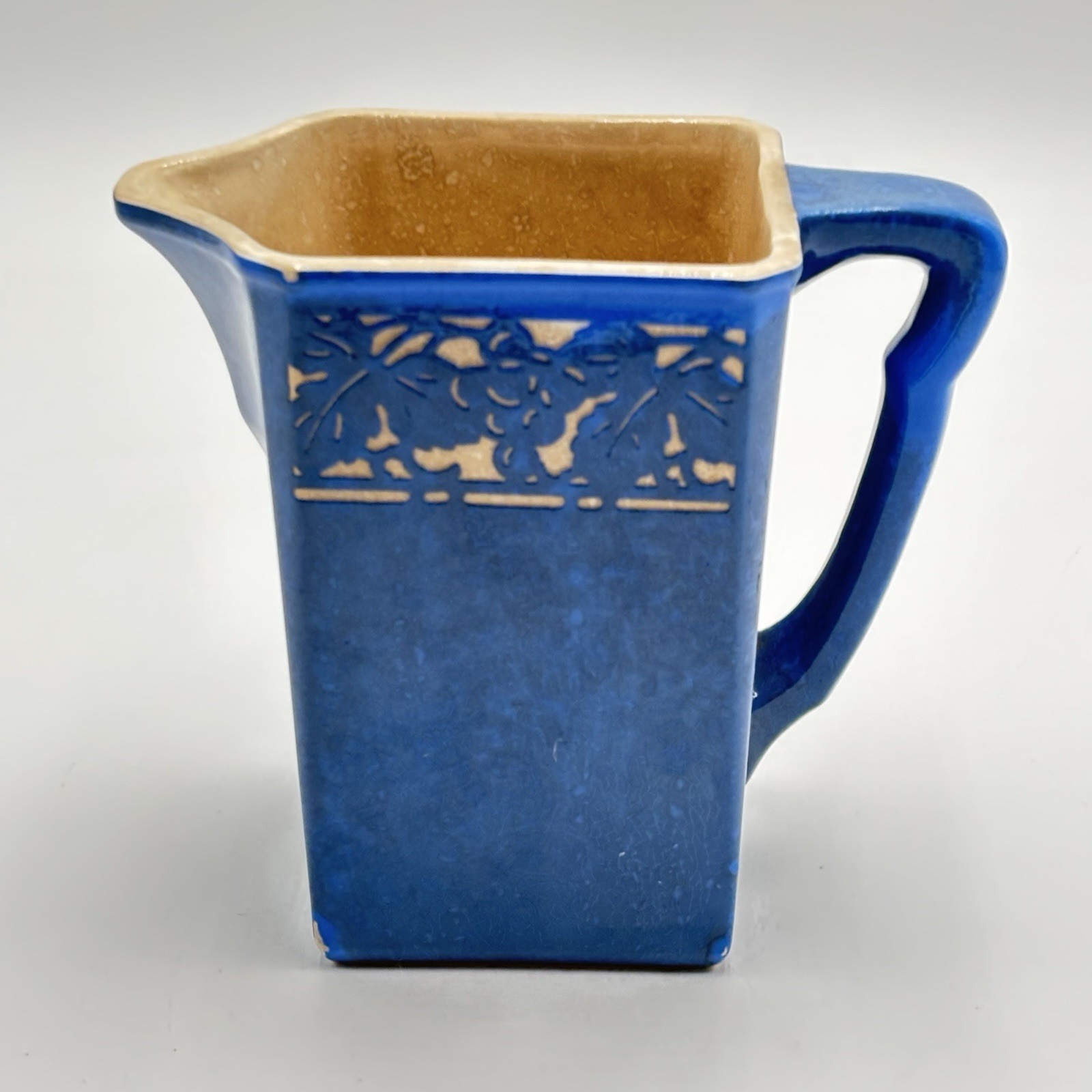 Antique Villeroy Boch Dresden Saxony Blue Pitcher Square Shape Grape Lace 5.75\