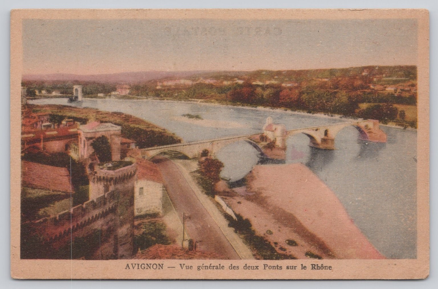 Avignon France Pont d'Avignon Rhône River View Vintage Postcard