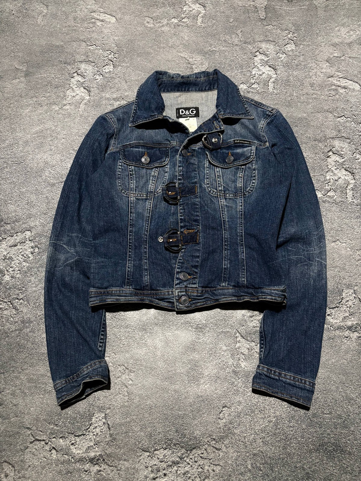 Vintage DG Dolce Gabbana Denim Jacket Womens S Blue Buckle D-Ring Y2K Italy