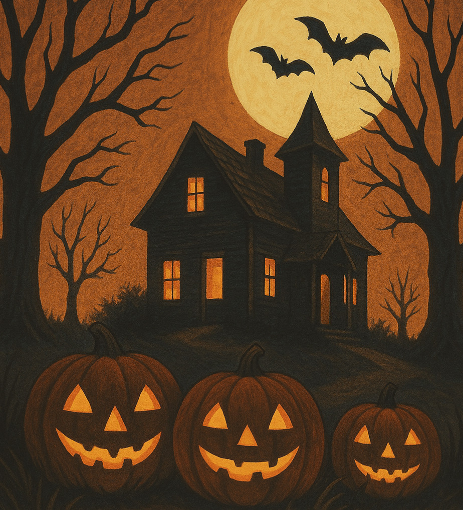 Halloween House 3 Pumpkins POSTER 24 X 18 Inches Wall Art.  Autum