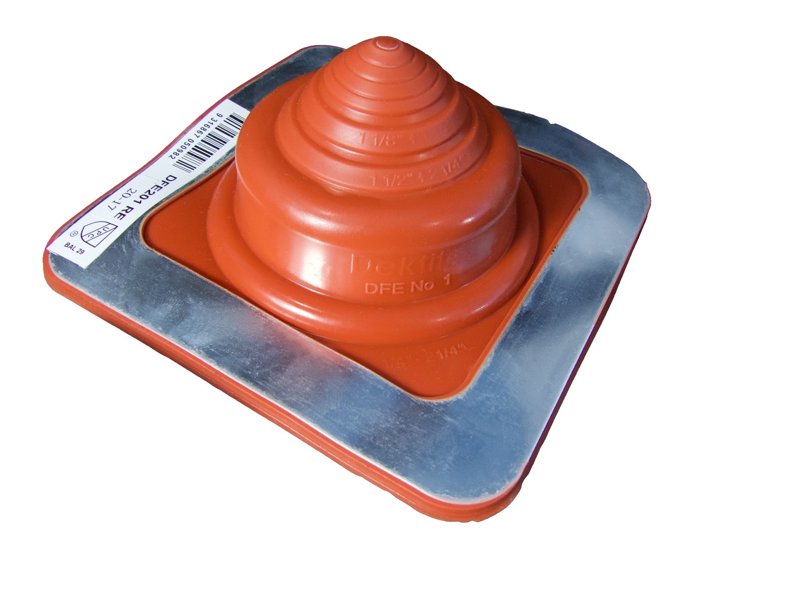 Dektite PIPE FLASHING: Red High Temp Silicone Pipe Boot SQUARE FLASHING #1 - #9
