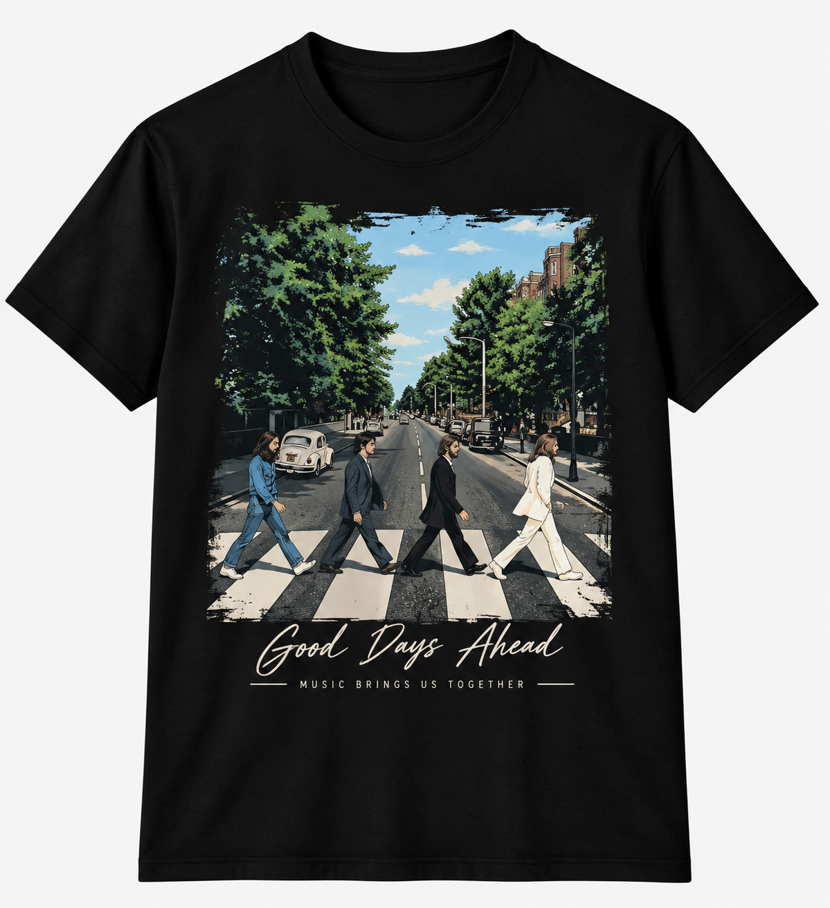Classic Music Street Scene T-Shirt Men\'s Vintage Graphic Black Tee S - 5XL
