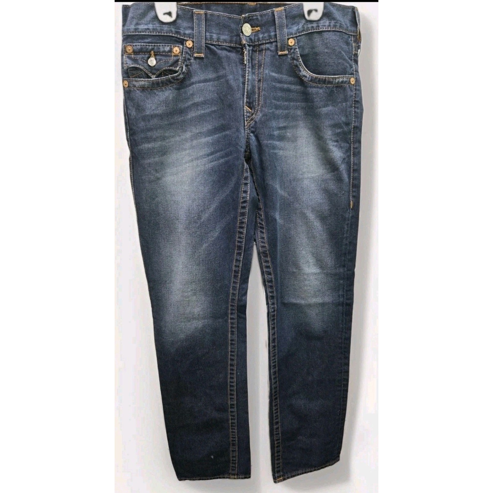 True Religion World Tour Slim Fit Jeans Mens 32 Dark Wash Denim Snag 35 Inseam