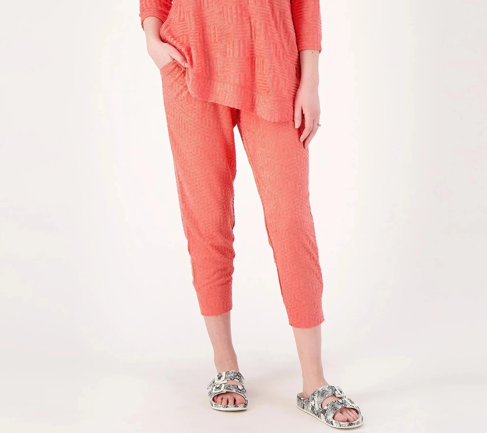 LOGO by Lori Goldstein Lounge Textured Terry Cloth Pants Tea Rose 3X New