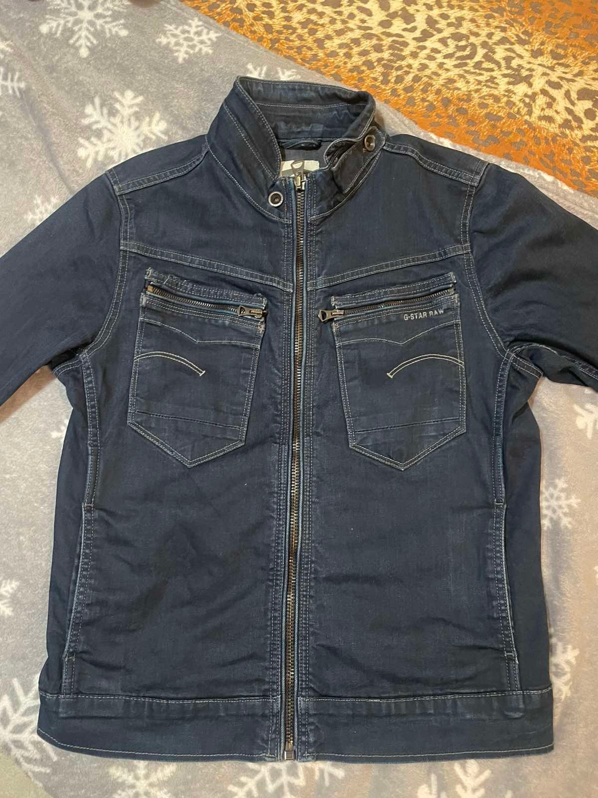 G-Star RAW Men\'s Dark Blue Denim Jacket Zip Front Biker Utility Coat Size M G-Star RAW Men\'s Dark Blue Denim Jacket Zip Front Biker Utility Coat Size M