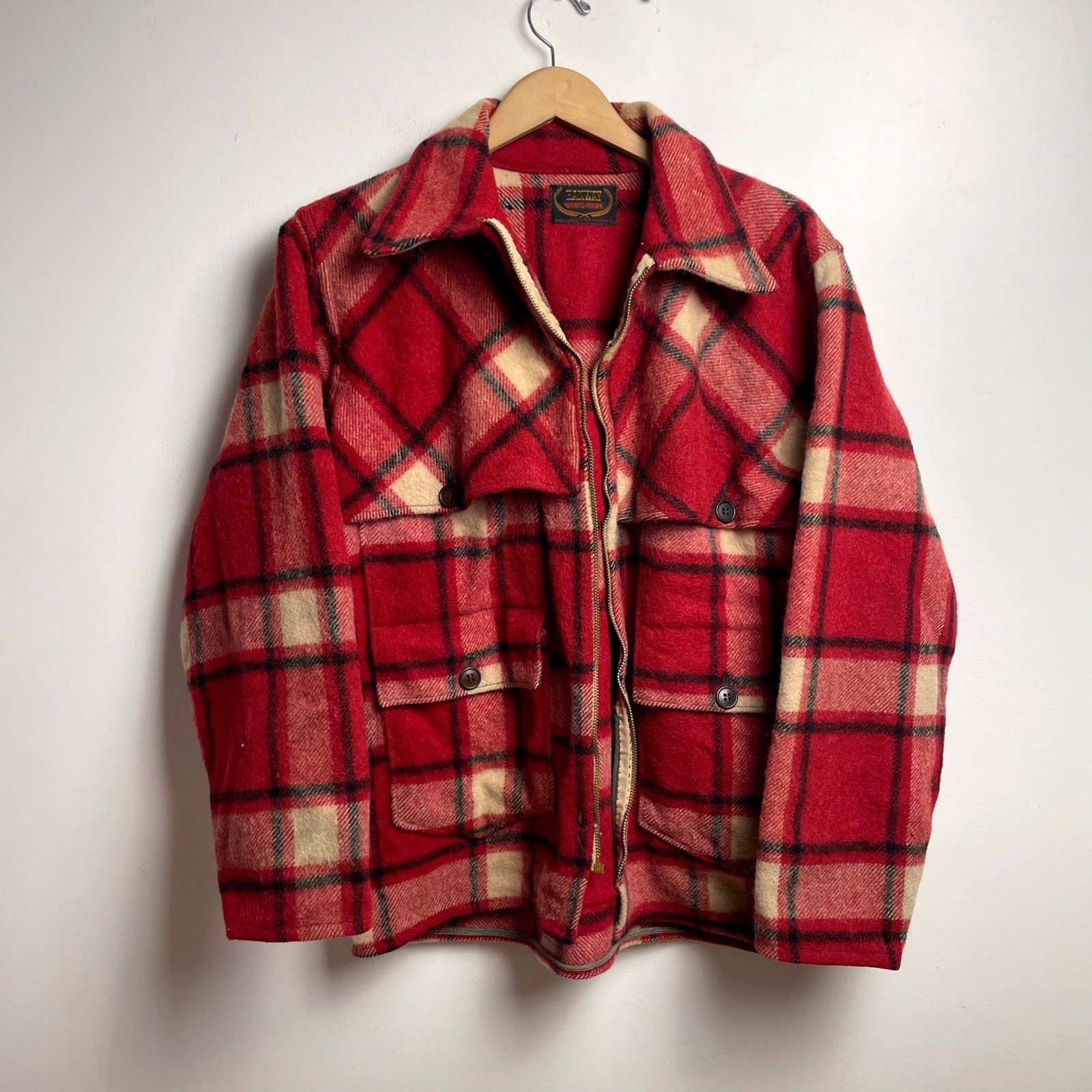 Vintage 60s PNW Wool Mackinaw Hunting Jacket Red Plaid Medium Heritage Workwear