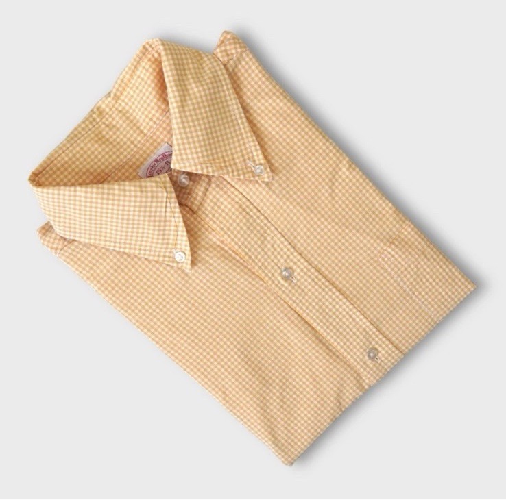 60s 6 Button Vintage Brooks Brothers Makers Yellow Plaid Shirt 15.5 OCBD USA